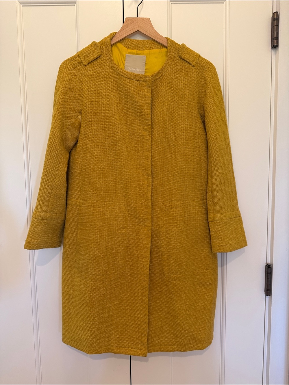 XS ‘S MaxMara Mustard Textured Collarless Coat